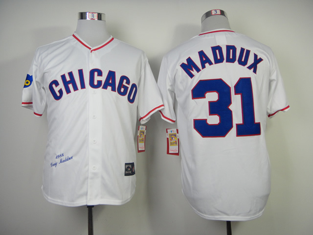 Men Chicago Cubs #31 Maddux White Throwback 1988 MLB Jerseys